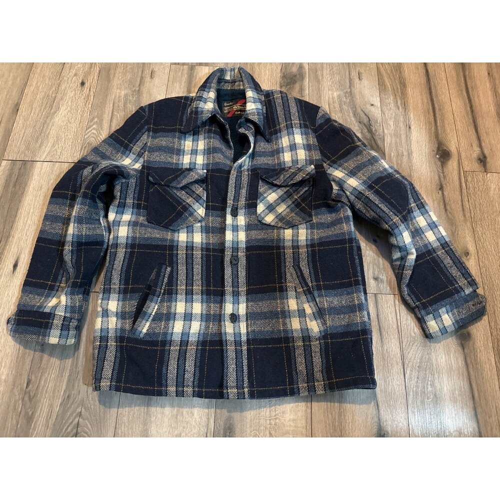 Vintage Sears The Mens Store Blue Plaid Wool Blend Jacket Size 40 Tall Lined